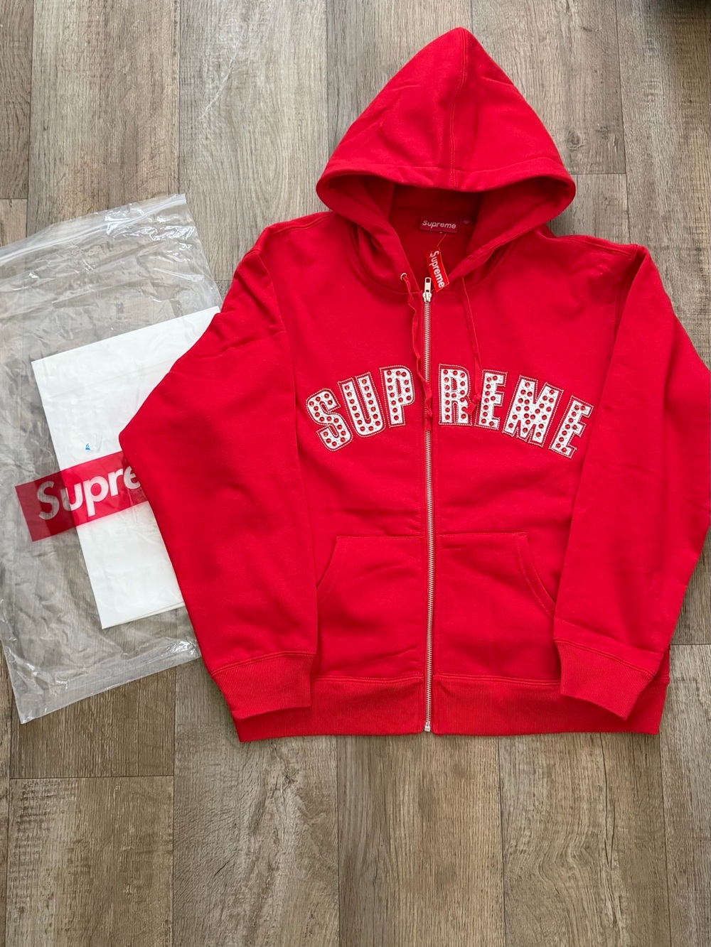 Supreme Bright Red Zip Hoodie with Logo
